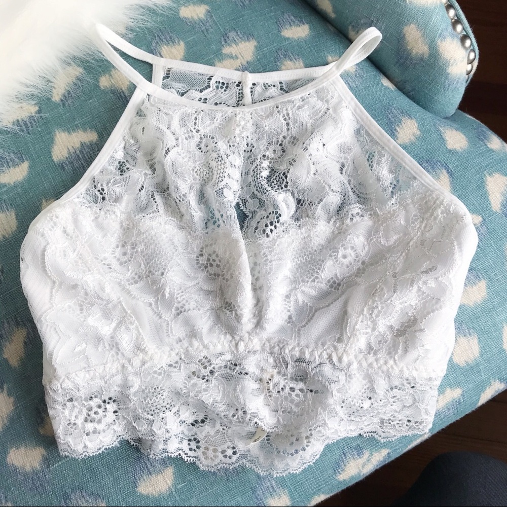 Ivory High Neck Delicate Lace Keyhole Bralette